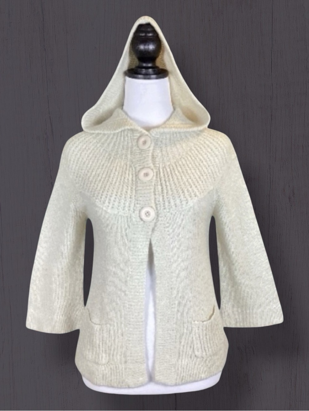 Vintage dELiA*s Cardigan Sweater Cream Knit Hooded Pockets Babydoll Cozy 90s M